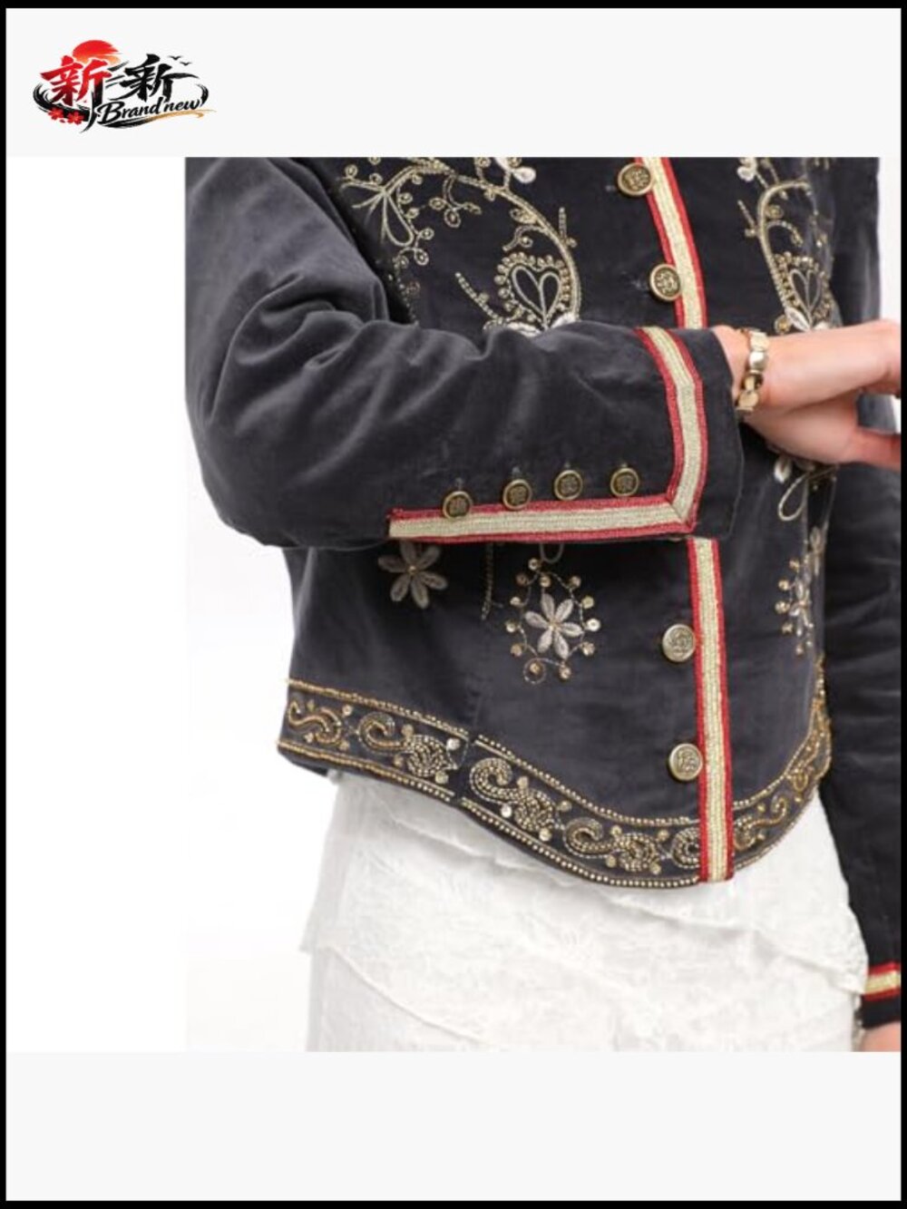 Retro Open Embroidered Jacket Bohemian Punk Coat Cotton Polyester - Picture 3 of 6